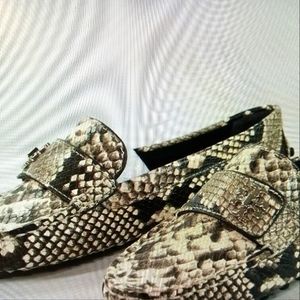 Tory Burch Kira Roccio Snake Print Leather Moccasins, Sz. 7M